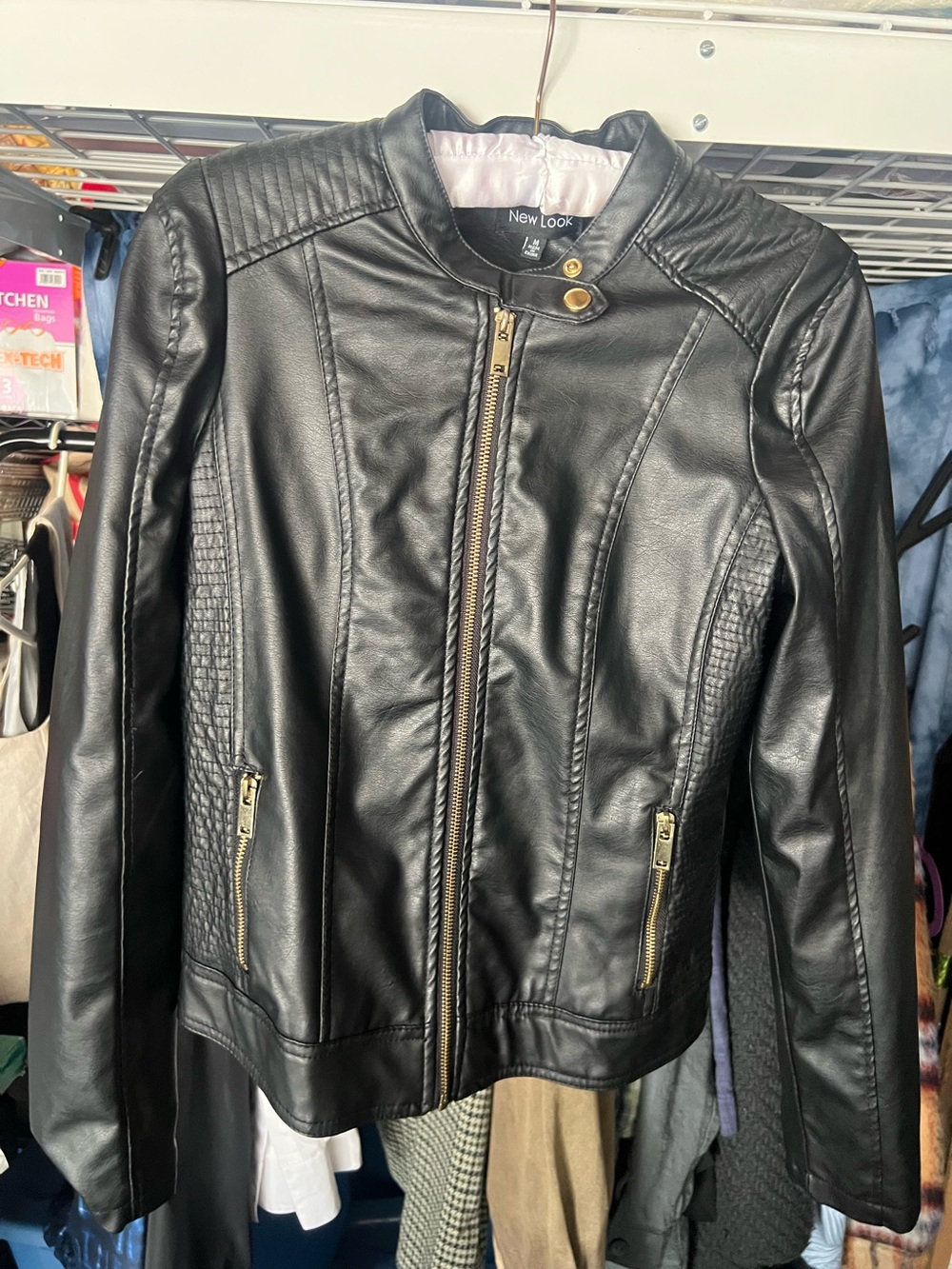 New Look Black Faux Leather Zip-Front Biker Jacket